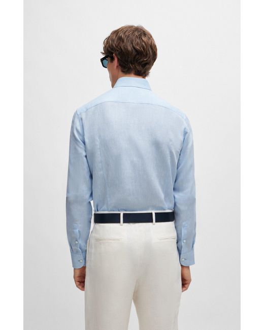 Boss Slim-fit Overhemd Met Gespreide Kraag Van Linnen in het Blue voor heren