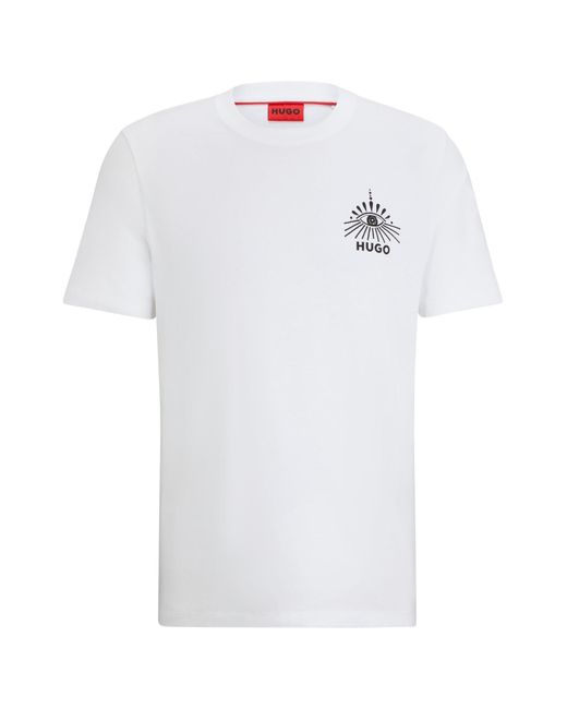 HUGO White Cotton-jersey Regular-fit T-shirt With Seasonal Artwork for men
