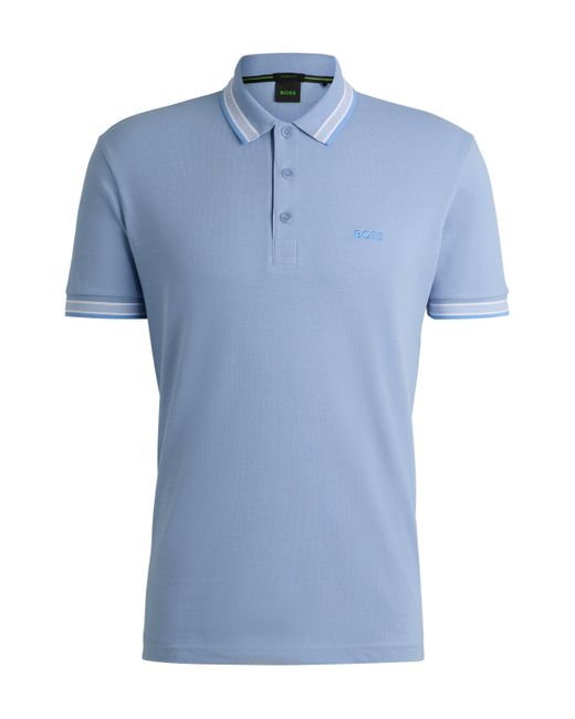 Boss Poloshirt aus Baumwoll-Piqué mit Kontrast-Logo in Blue für Herren