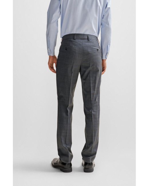 Boss Gray Slim-fit Suit In Checked Stretch Wool for men