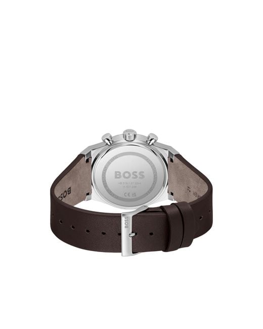 Boss Gray Tone Chronograph Watch With Leather Strap for men