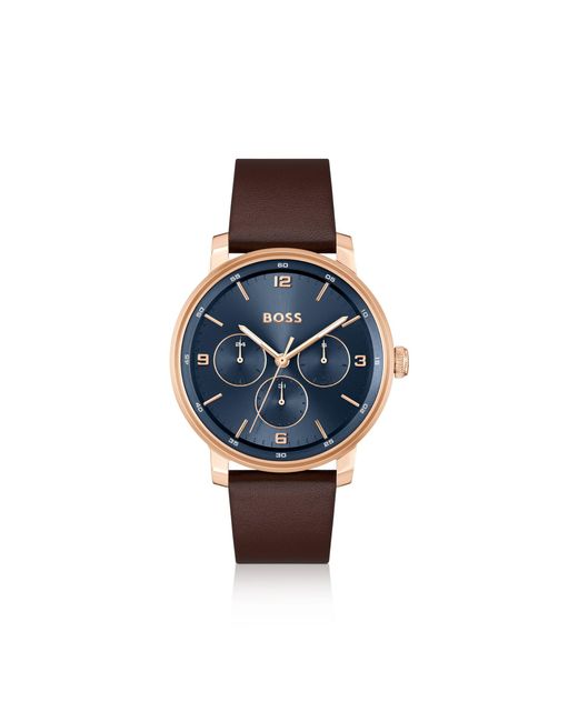Boss Blue Contender-Dial Watch With Leather Strap for men