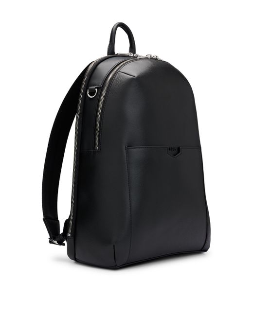 Boss Black Leather Backpack With Detachable Inner Pouch for men