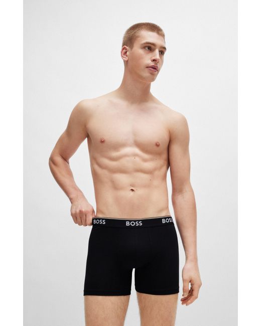 Boss Black Three-pack Of Stretch-cotton Boxer Briefs With Logo Waistbands for men