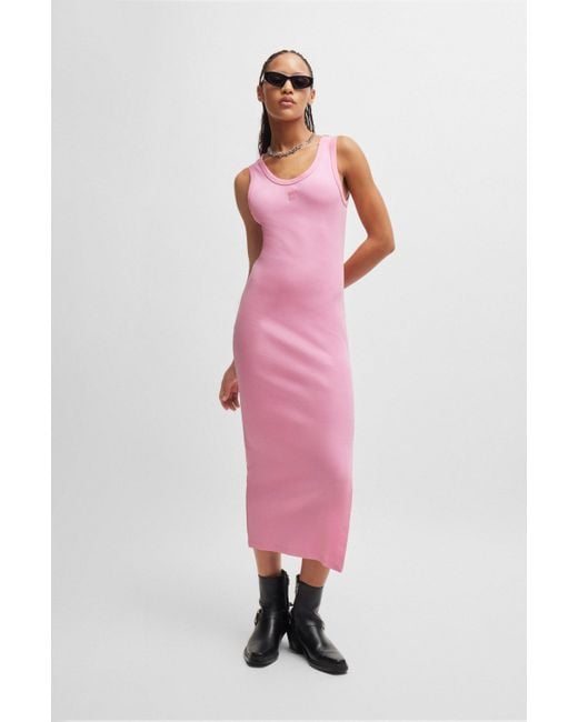 HUGO Pink Langes Kleid aus Stretch-Jersey mit Stack-Logo