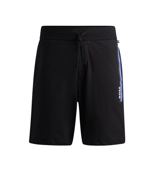 Boss Tunnelzug-Shorts aus French Terry mit Streifen und Logo in Black für Herren
