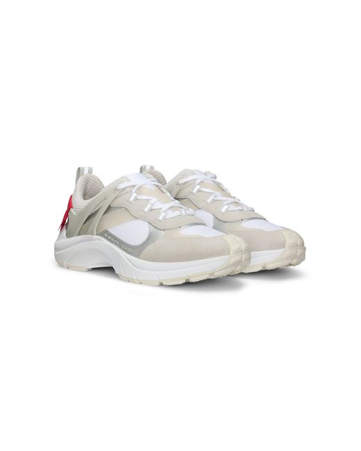 Baskets Inspirées Des Chaussures De Course En Cuir Suédé Et Mesh HUGO pour homme en coloris White