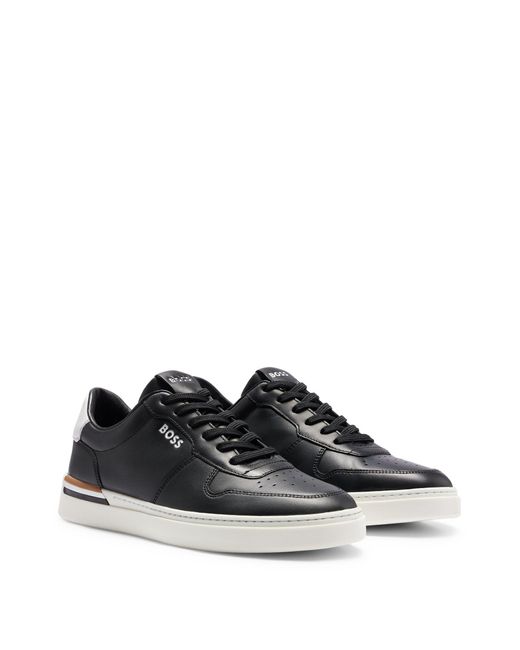 Boss Black Lace-up Sneakers With Preformed Sole And Branded Leather Upper for men