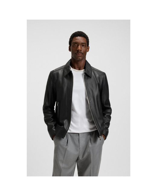 Boss Black Regular-Fit Leather Jacket With Zip Closure for men