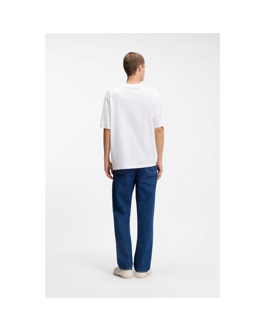 HUGO White Cotton-Jersey T-Shirt With Workwear Logo Label for men