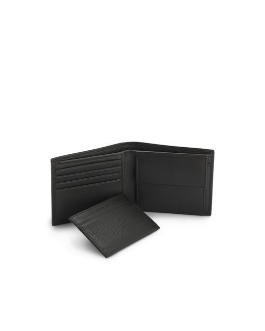 Boss Black Leather Wallet And Card Holder Set With Double B Monograms for men