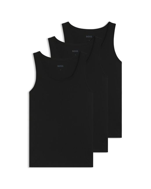 Boss Black Three-Pack Of Cotton Underwear Vests With Embroidered Logos for men
