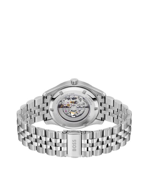 Boss Principle Horloge Van Roestvrij Staal Met Automatisch Uurwerk En Groene Wijzerplaat in het Metallic voor heren