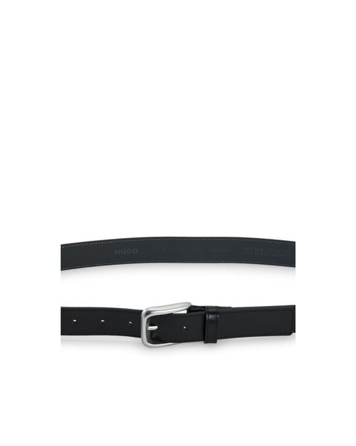 HUGO Black Leather Business Belt With Logo-Engraved Buckle for men