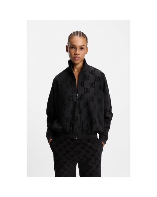 HUGO Black Cotton-Blend Jacket With All-Over Logo Pattern