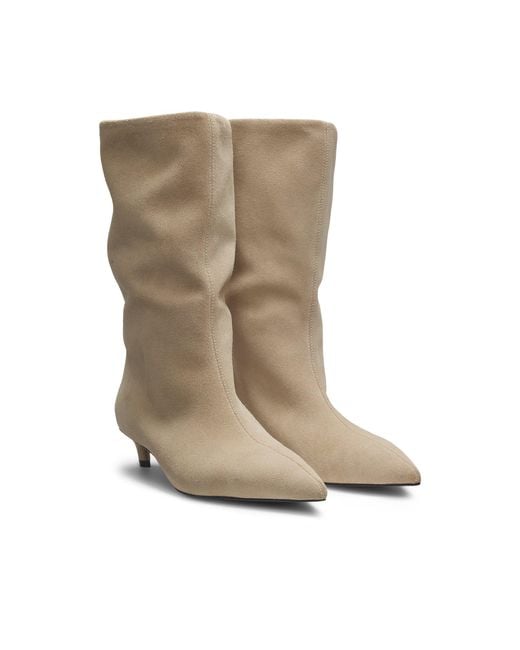 Boss Natural Suede Tubo Boots With Kitten Heel