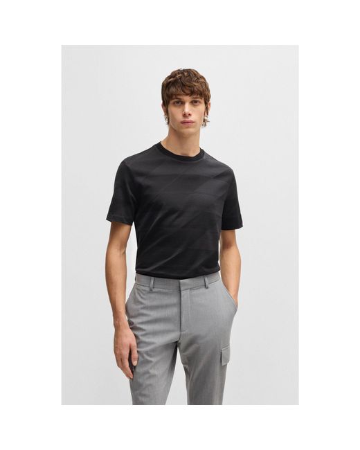 Boss Black Mercerised-Cotton T-Shirt With Two-Tone Jacquard for men