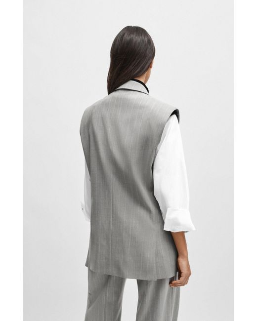 Boss Gray Naomi X Oversized Sleeveless Jacket In Pinstripe Virgin Wool