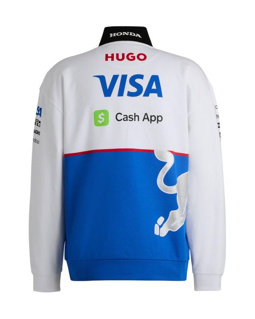 HUGO Blue Cotton-terry Zip-neck Fanwear Sweatshirt With Special Branding for men