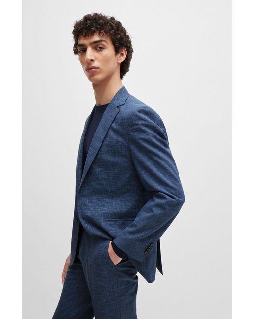 Boss Blue Regular-fit Suit In Micro-patterned Cloth for men