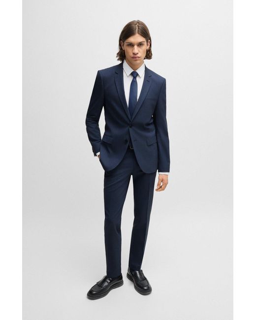 HUGO Blue Extra-slim-fit Suit In Houndstooth Performance-stretch Fabric for men