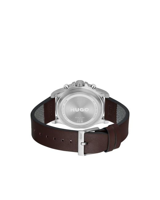 HUGO Blue Multi-Eye Watch With Leather Strap for men