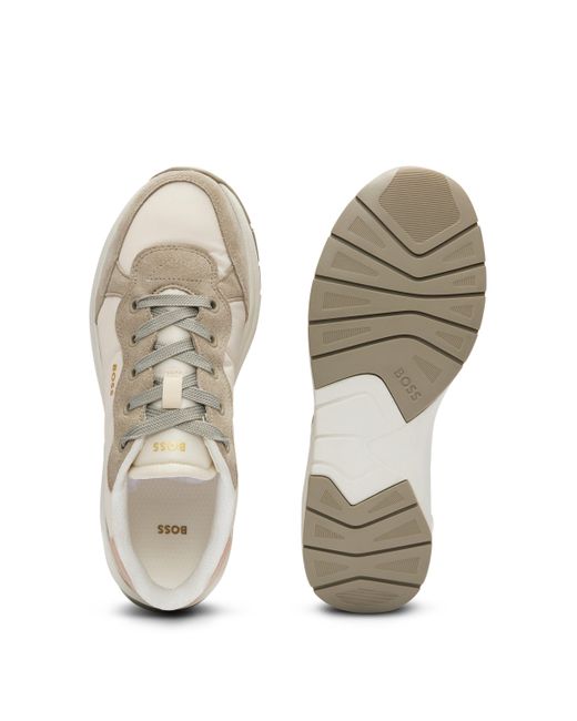 Boss White Mixed-material Trainers With Suede And Leather