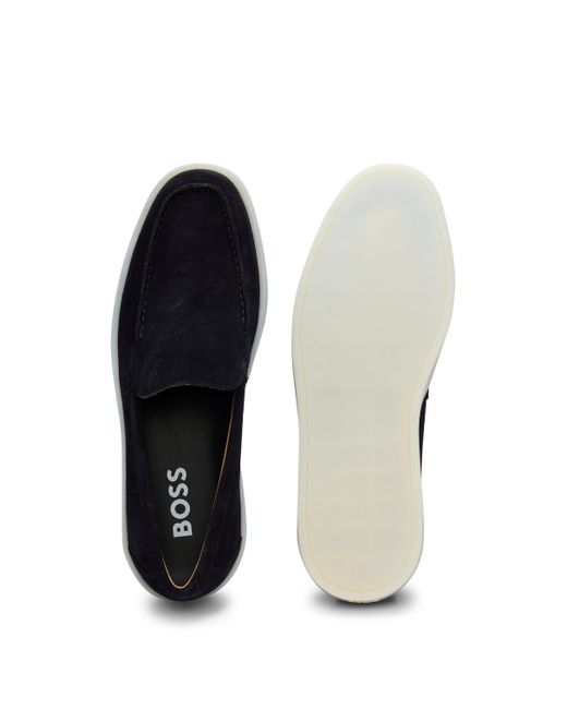 Boss Black Suede Slip-on Loafers With Emed Logo for men