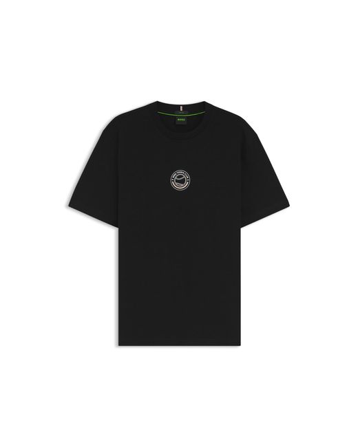 Boss Black Stretch-Cotton T-Shirt With Tennis Artwork for men