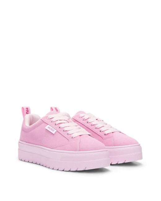 HUGO Pink Suede Trainers With Rubber Platform Sole And Logo Flag