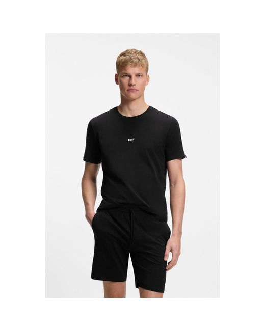 Boss Black Stretch-Cotton Pyjama Top With Signature-Stripe Tape for men