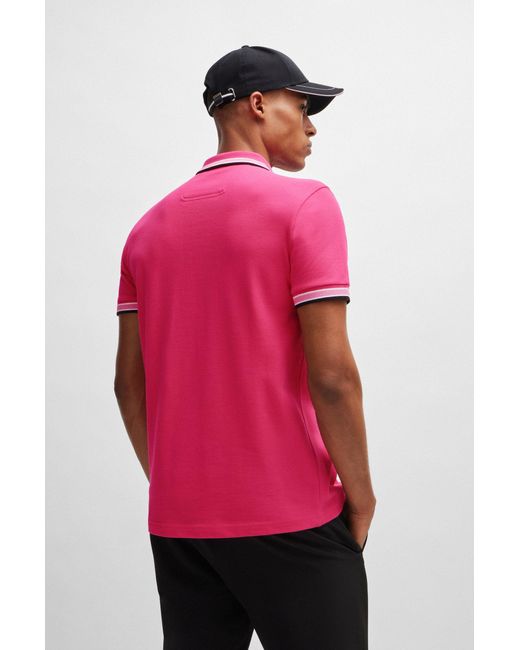 Boss Pink Cotton-piqué Paddy Polo Shirt With Contrast Logo for men