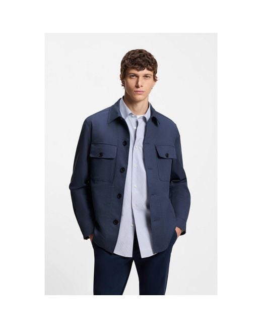Boss Blue Relaxed-Fit Overshirt for men