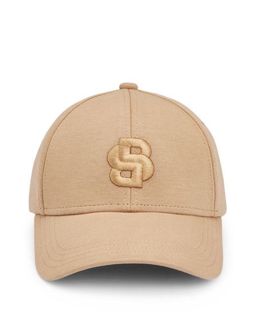 Boss Natural Cotton-blend Cap With Embroidered Double Monogram for men