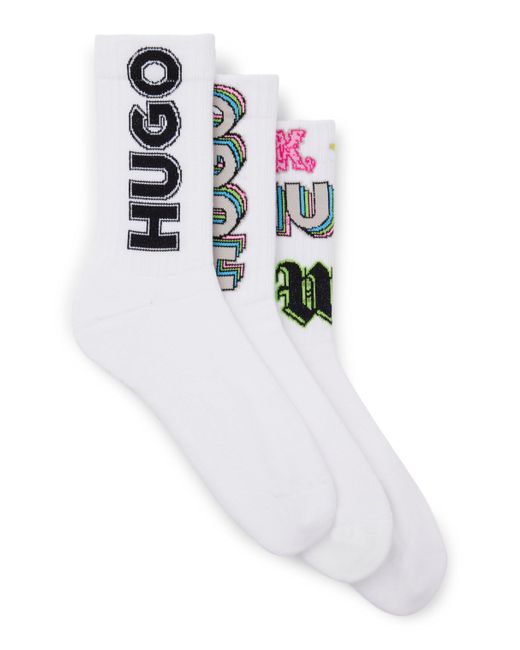 HUGO White Three-pack Of Short Socks With Logos for men