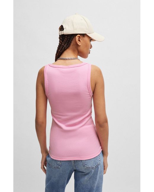 HUGO Pink Cotton-blend Tank Top With Stacked Logo