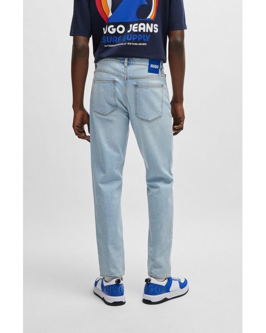HUGO Tapered-fit Jeans In Light-blue Stretch Denim for men