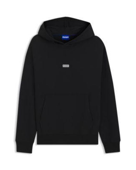 Sweat À Capuche Loose En Molleton De Coton Avec Détails Logotés HUGO pour homme en coloris Black