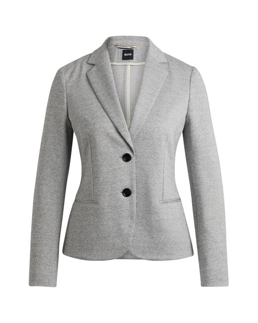 Boss Gray Extra-slim-fit Jacket In Herringbone Jersey