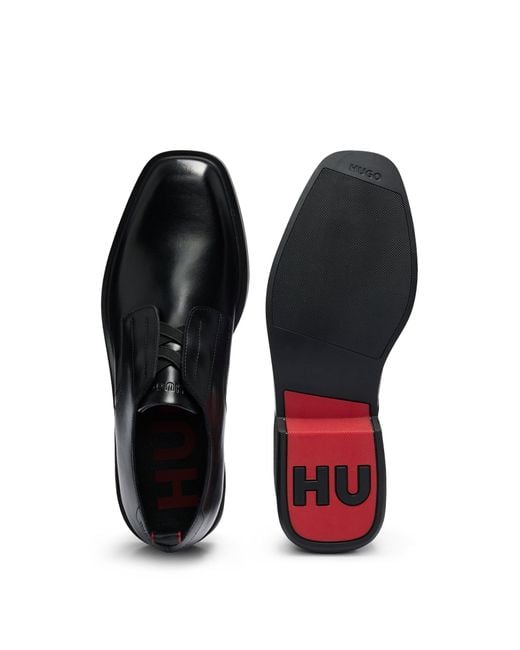 HUGO Black Leather Derby Shoes With Concealed Laces for men