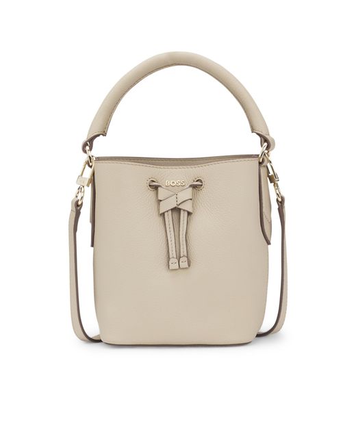 Boss Natural Leather Bucket Bag With Logo Lettering