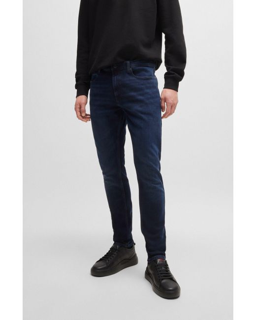 HUGO Extra-slim-fit Jeans In Blue-black Stretch Denim for men