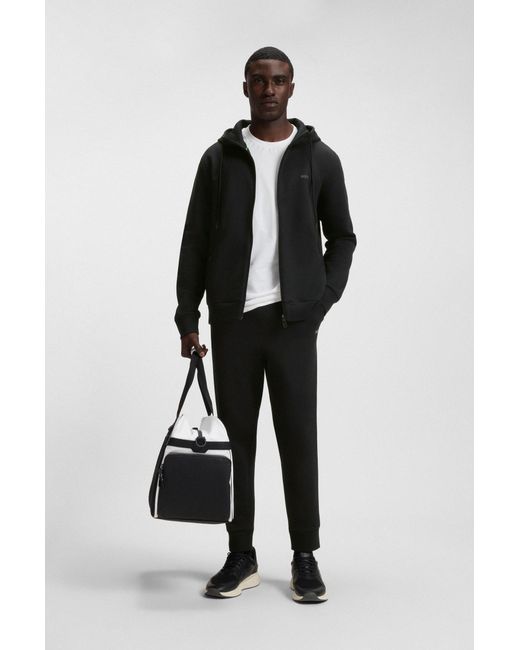 Boss Hoodie Van Stretchkatoen Met Rits En Logoprint in het Black voor heren