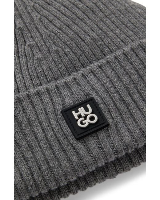 HUGO Mütze Aus Schurwolle Mit Stack-Logo in Gray für Herren