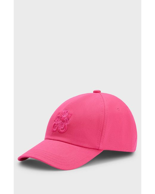 Casquette en twill de coton à logo fleuri brodé HUGO en coloris Pink