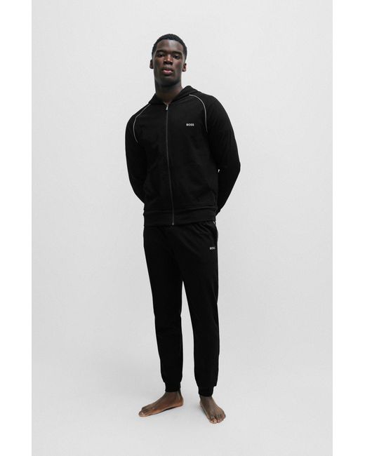 Boss Black Stretch-cotton Zip-up Hoodie With Logo Detail for men