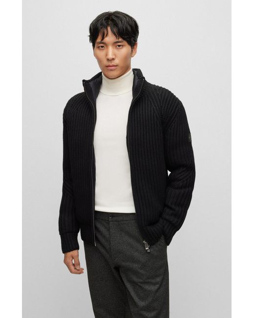 Boss Black Relaxed-fit Cardigan In Virgin Wool With Chunky Structure for men