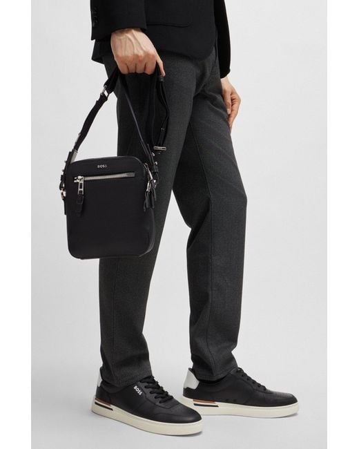 Boss Black Grained-leather Reporter Bag With Logo Lettering for men