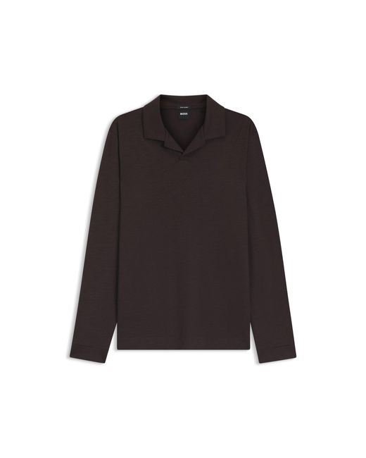 Boss Black Wool-Blend Polo Shirt With Johnny Collar for men