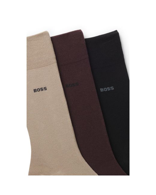 Boss Brown Three-Pack Of Regular-Length Socks for men